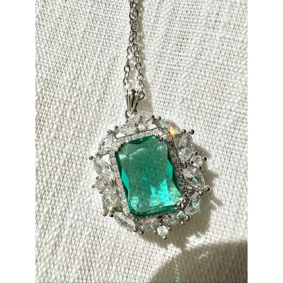 Aqua elongated cubic zirconia pendant necklace - Picture 1 of 3